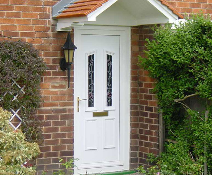 White PVCu entrance door